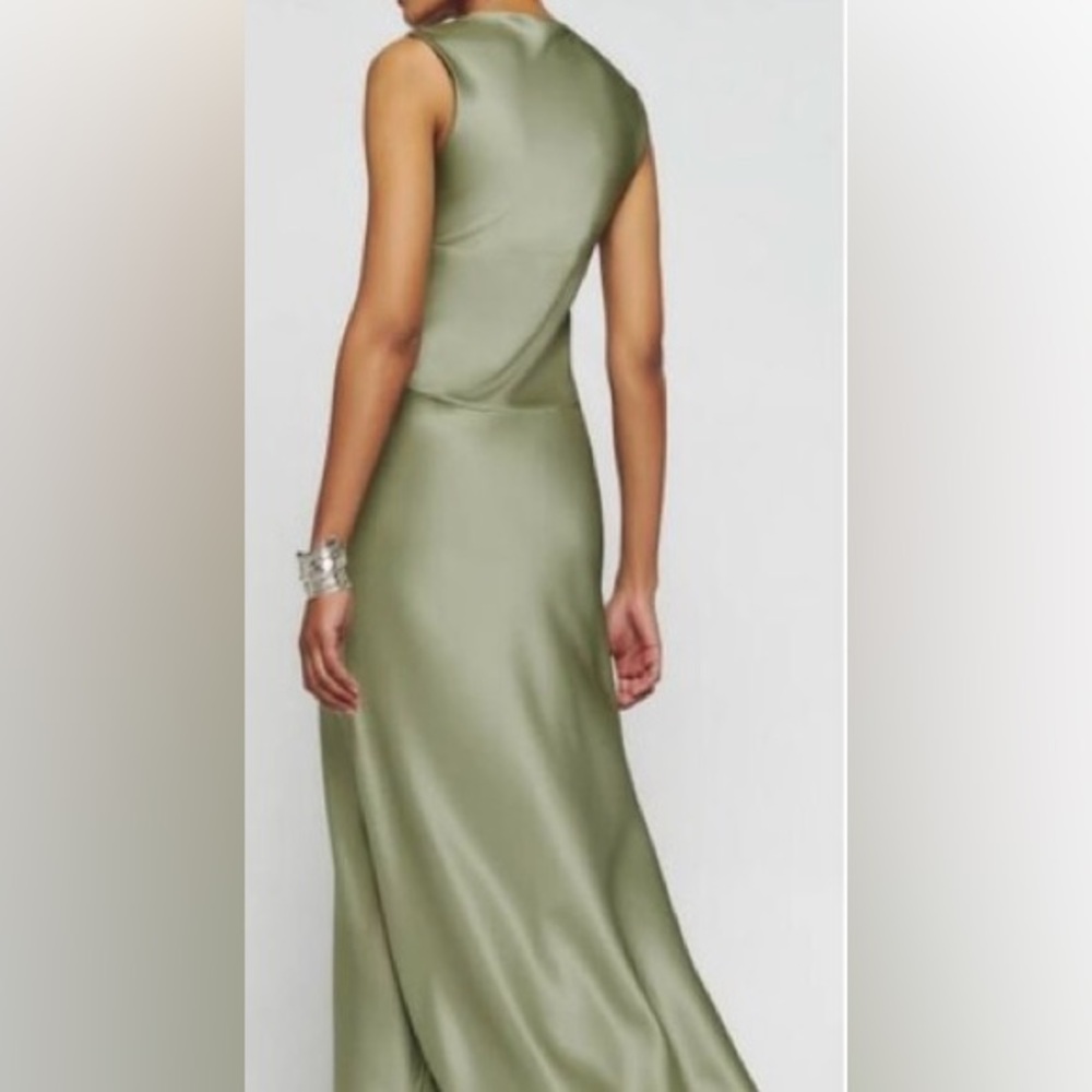 Reformation Satin Maxi Dress Sage Green tag 12 tailored to fit size 10 long - Picture 5 of 11